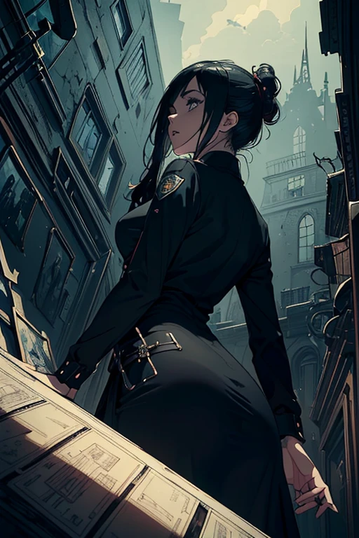 (masterpiece1.2), (high resolution1.3), (top quality), (super delicate), ((Draft cartoon style)), ((wallpaper)), ((Diverse angles)), Comic Style Illustrations, (drawing style), Outline warm color, eerie, horror factor1/2, ((police)), (full body), (Distinctive hair style), (Creative accessories), (individualistic atmosphere), Eerie worldview, Suspicious atmosphere, dark fantasy, Fantasy Town, extra