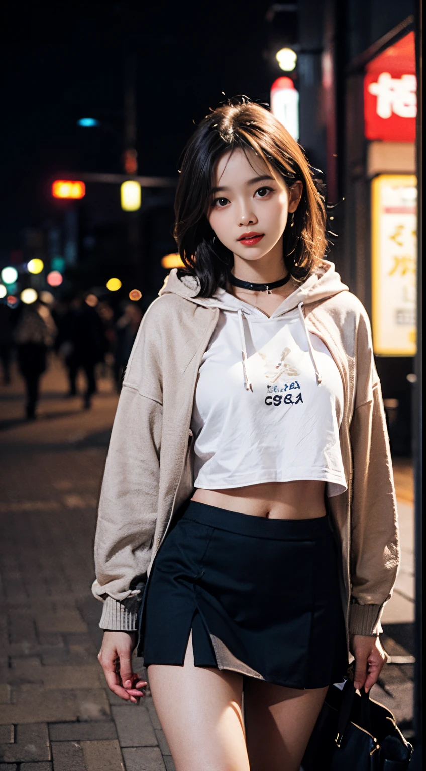 18-year-old,Korean women,((((Standing against the wall)))),(((Dirty neon street at night))),(((Facing forward))),(((Frowning,カメラをGlaring))),(Very fine eye),((I can't see my stomach)), (((Wearing a long black down jacket,Wearing baggy pants))),(((Collapsing Building))),(((old buildings))),((photograph)),((A woman near a garbage dump)),(((Fabric Shading))), (((highest quality))), (((masterpiece))) strong girl, ((((Realistic)))), I have a card,Black Hair, chic hairstyle, ((With bangs,Straight medium bob cut, nice hair)), Light makeup,Red eyes, (((I'm not wearing lipstick))), (nice, strong), (((Strong night atmosphere))), Centered Images, Looking at the camera, Realistic Skin,Realistic texture,8k,whole body,Pale skin, (((Dirty garbage dump))),A huge amount of trash,Red iris,Expressionless,Glaring,Perfect Face,(((Big eyes))),Wide black baggy pants,Mouth closed, portrait of aespaのウィンター,She is wearing black streetwear, Woman in black streetwear, 黒いハイテクな服を着た女性のphotograph, Girl wearing black hoodie, Cyberpunk Streetwear, Cyberpunk Streetwear street fashion e-girl,