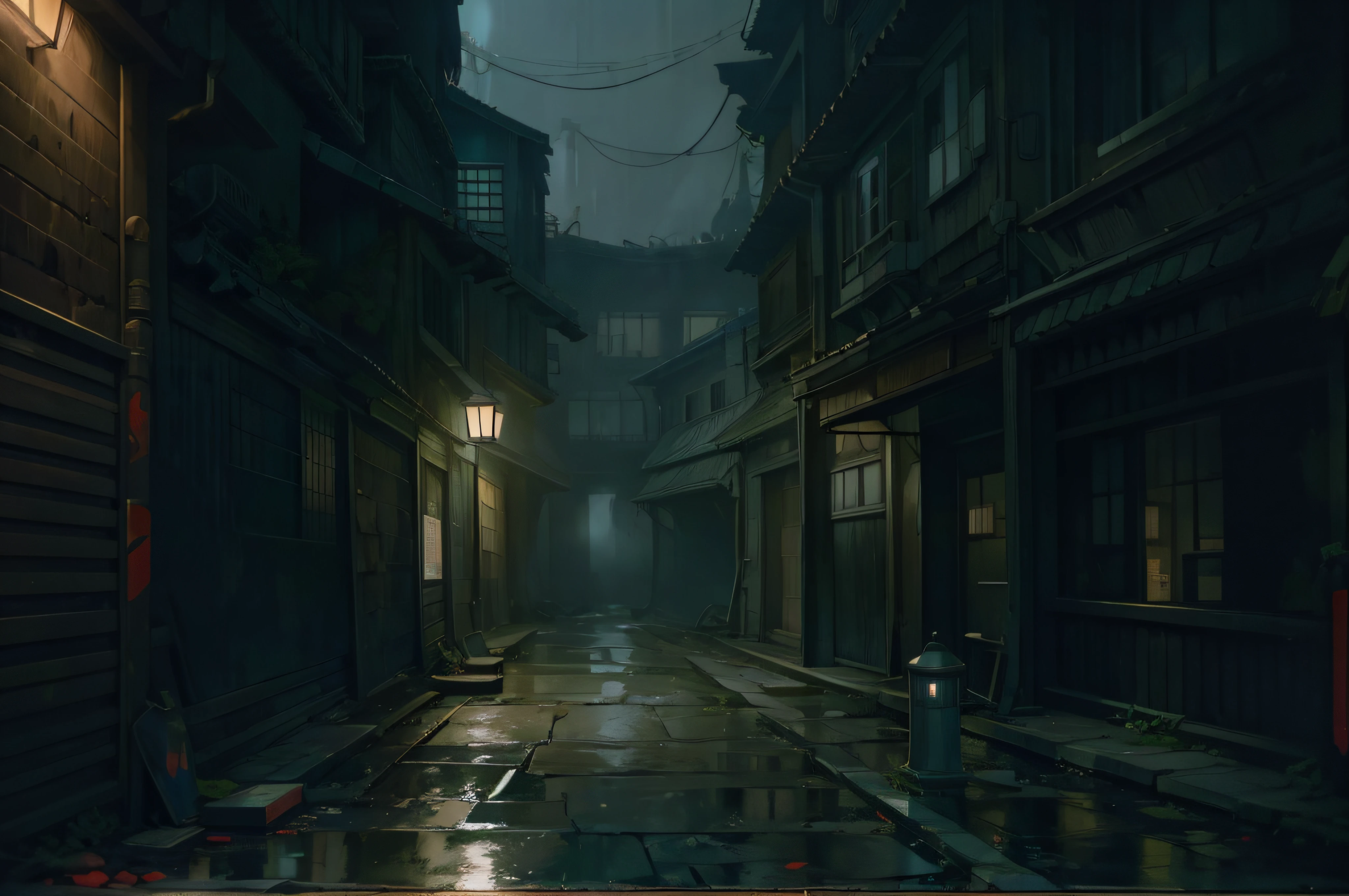 The generated Stable Diffusion prompt is as follows：

dark alley at night, There is a smell of danger in the air, [japanese-inspired], [black in color], [view over city], [mysterious figure in the shadows], [Subtle Moonlight], [Flashing neon lights], [Streets soaked by rain], [Glimpses of hidden doorways], [Ominous silence], [Distant footsteps], [limited visibility], [dense fog], [Ominous feeling], [tough texture], [Suspenseful atmosphere], [Dangerous], [Silhouettes against dim windows], [Industrial background], [The streets are lined with old lanterns], [eerie silence], [Wet pavement], [Black reflection in puddle], [mysterious mist], [Secluded corner], [emptiness and loneliness], [Disturbing tension], [Impressive shades], [Enigmatic Atmosphere], [Umbrella soaked by rain], [street lights in the distance], [Cold and desolate], [An unforgettable presence], [the lush vegetation], [Hidden secrets], [Relics from ancient times], [magical temptation], [Mysterious charm], [twisted alley], [Hidden trouble], [feeling trapped].

(Best quality at best, 4K, A high resolution), ultra - detailed, (Photorealistic:1.37), HighDynamicRange, [Black lighting].