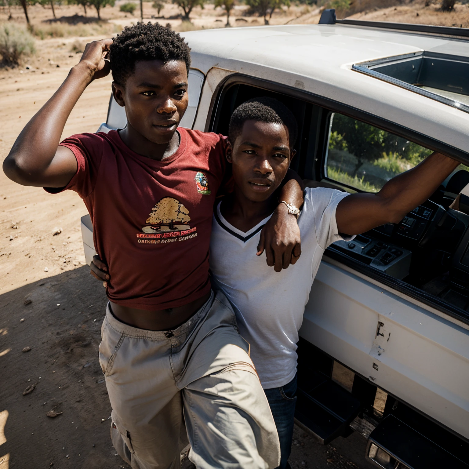 Angolan boy running in a truck with a turkey under his arm