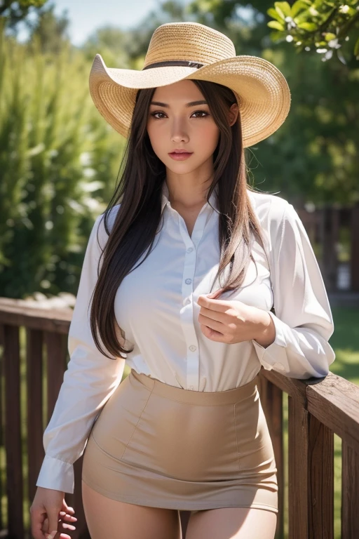 (best quality, high resolution, 8k, ultra-detailed, realistic:1.37), cowgirl, cowboy hat, beige tights