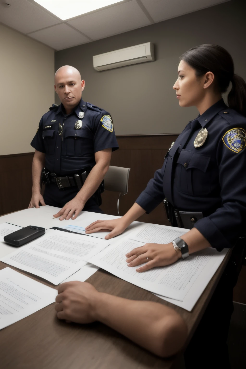 An interrogation room with a police officer and a criminal