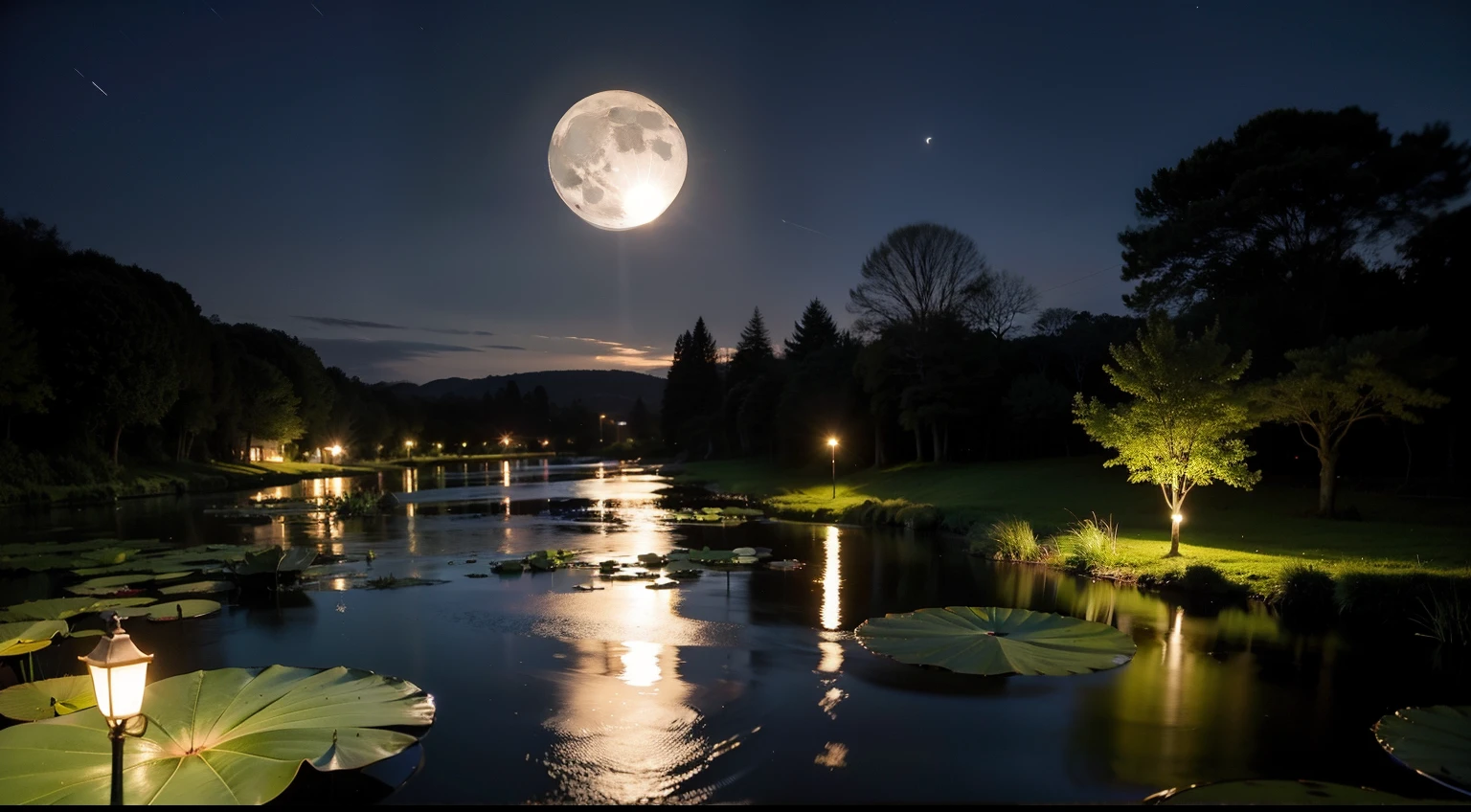 countryside，Moonlight over lotus pond，rays of moonlight，the night