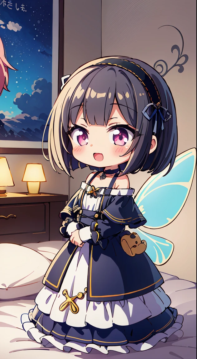 (Cute illustration:1.4),(fuwafuwa illustration:1.3), (pastel color:1.3),(Cute,kawaii,Dolce:1.3), (Dreamy,Fancy:1.2), Anime, (Delicate hair waving in the wind and shining delicately),
(masutepiece, Best Quality, High resolution, absurderes, Intricate details:1.3), (Photorealistic), Lens perspective, Hyper Detailed, ultra-detailliert, detaile, Trending on ArtStation, Award-winning, Good anatomy, Perfect Anatomy, [。.。.3 d], Overexposure, lens flare break, (Chibi, Full body:1.6),



Beautiful Girl, (17 years old girl), Very detailed, colourfull, highest details, 1 beautiful girl, Solo,(Cute:1.5),(Chibi:0.8), (kawaii:1.5),(Lori:0.5),(girl, Cute, Cheerful, Loli face, slightly bulging chest),(A dark-haired,Disheveled short bob,tareme,Pink eyes:1.55),(sano,A smile,Bad face:1.2), (White rabbit ear headband:1.2),Shiny skin,Clear skin, Beautiful skin,(best quality face),(Top quality glowing eyes), (Doya face,brave face:1.45), (The best smile,Doya face:1.45),BREAK, (calm and natural smile,Open mouth:1.1)//(Off shoulder dress, MIDI Skirt, bow ribbon:1.3)//Standing, Cute little girl sitting on bed,Showroom,(Girl's Private Room, pastel base,
Girly Bedroom, Pastel colors, Soft blanket, Fluffy pillow, Fairy Light, wall art, animal stuffed, Books, desk work, speculum, cosy atmosphere, Personal touch, poster for, [Stuffed toys]:1.3)//From Side,Centered,Waterfall,depth of fields,

 BREAK,wakame,wakame,wakame,(Dynamic Angle:1.4), 

BREAK,(Blurry background:1.3),(absurderes, hight resolution, Super Detail Art),cel shading,Clear Color, Lonely optical effect, Beautiful pictures, Bright glow, mystic atmosphere,(Close-up of girl:1.1), Mystical light particle effect,manga influence, clean line drawings,