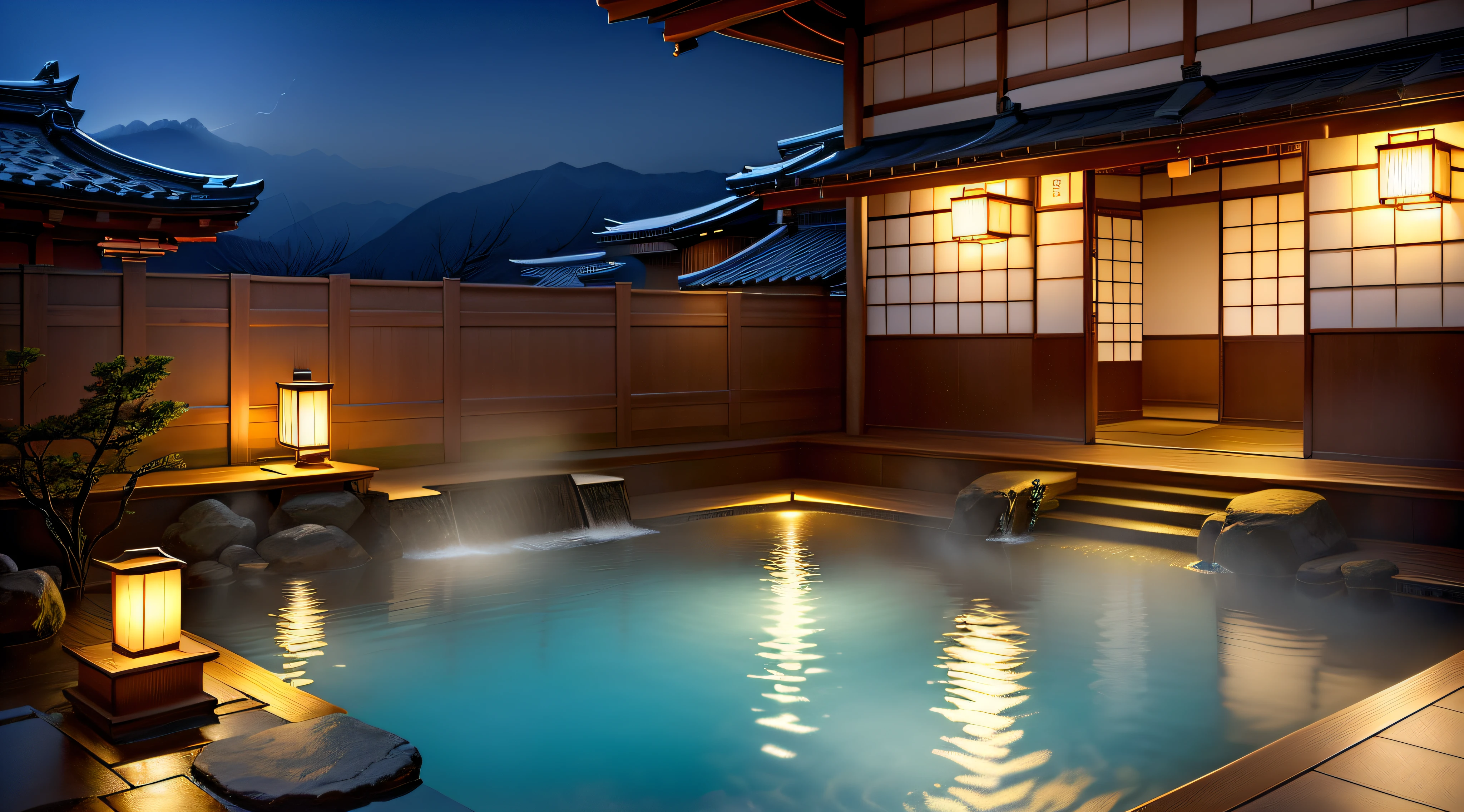 japanese onsen、deep in the night