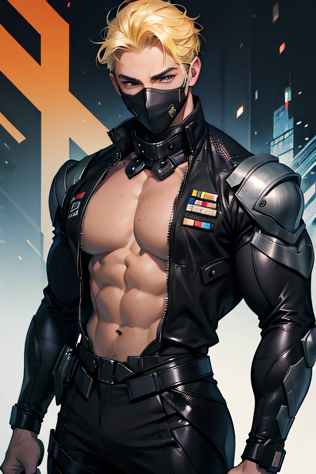 A tall muscular boy, Naked, Legs spread, detailed face, detailed eyes, The whole body of the character, impact, Sweaty, Wet, Seductive, Bigboobs , large bulge, big balls, From the knees , big ass, mechs, punky style,Wu Yifan