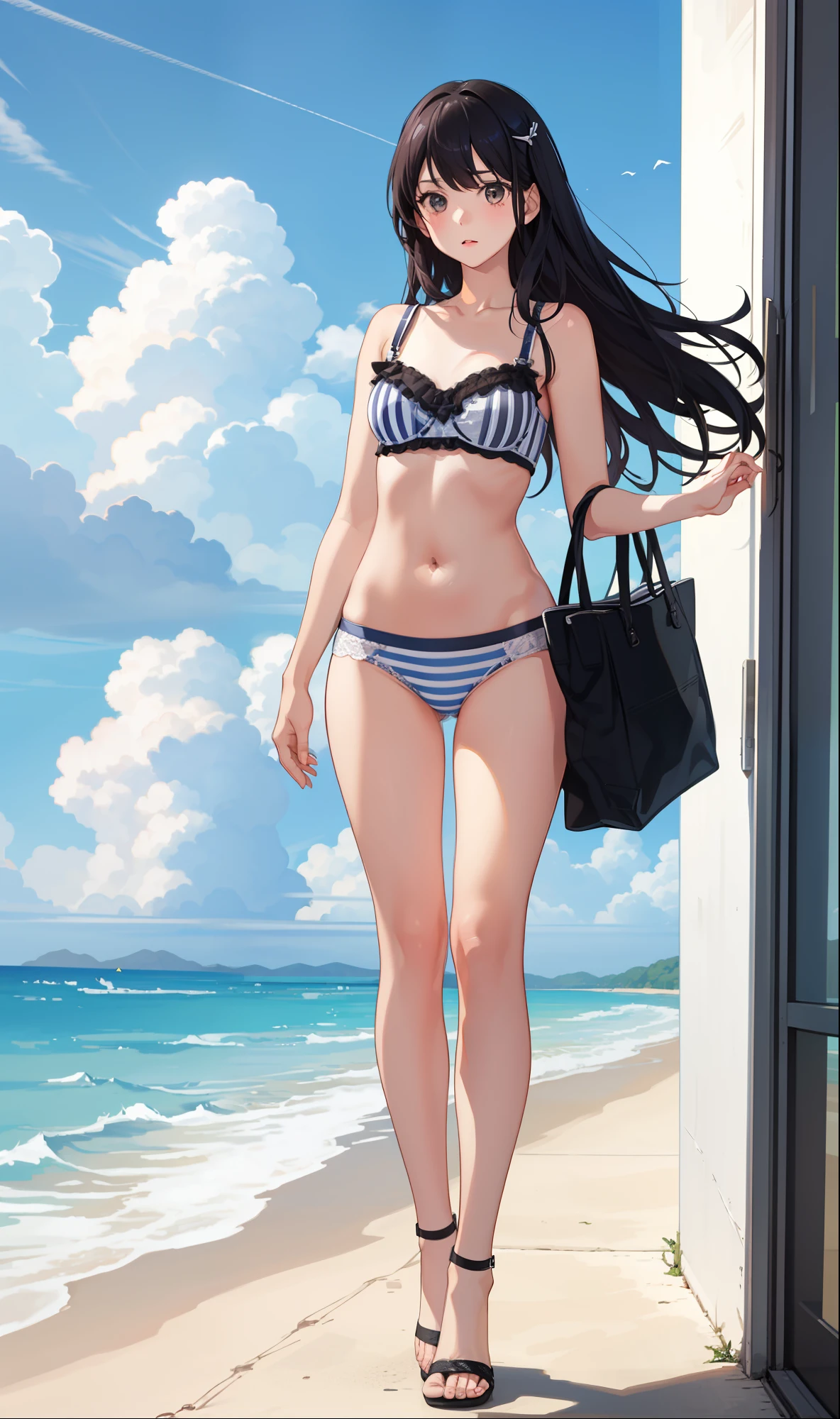1girl in、AS-Adult、Underwear、Cute underwear、Striped、（Portrait from the knee up）、