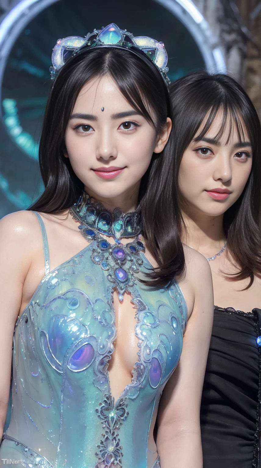(Two beautiful age italian girls:1.6), Close friends, (They are hugging each other:1.2), Kiss her cheek or chest,(Detailed iridescent bodysuit with beautiful fractal or marble design:1.5), Incredible and spectacular scenes, ((High quality)), ((Detailed)), ((Fantasy)), Blue Plasma Brain, Green Plasma Body, Vulgarity, beutiful breast,  obscenity, (Lewd smile:1.2), coarse, Obscene, mean, (raunchy:1.2), (Immoral:1.2), Lachish, (small breasts with beautiful raised pink areolas,,,,,:1.5), (Cameltoe), (Expression of ecstasy:1.2), Photorealistic, Official art, unity 8k wall paper, 8K Portrait, Best Quality, Very high resolution, (Incredibly beautiful nature background:1.6), (18 years old:1.5), (Sexy and glamorous:1.1), (A coquettish expression:1.6), (seductively smiling:1.6), (Full body), (erotic posing:1.6), (Model Posing:1.6), Beautiful seductive face, Portrait, (Thick eyebrows:1.4), (Big scarlet eyes:1.2), Beautiful eyes with fine symmetry, (Ultra detailed eyes:1.4), (High resolution blue eyes:1.1), Intimate face, (ultra detailed skin texture:1.4), White skin, pale skin, Perfect Anatomy, Thin, (Beautiful toned body:1.5), Hair Bow, (Moist skin:1.2), No makeup, (dark circles:1.1), Good anatomy, Focus Face, good-looking, (Emilia Clark:0.6) (Emma watson:0.3),(Jennifer Connelly:0.4), (sensual face:1.5), Elegant face, Nice, Dolce,  (Around her neck is a simple necklace of exquisite workmanship), (Bioluminescence with brilliant brilliance:1.4), (Luminous magic circle:1.5), Ruins of an ancient castle, Shining majestic cloud masses and sky, lightning bolt, Epic Realistic, (Greg Rutkowski:0.8), (teal and orange:0.4), (Art Station:1.5), Cinematic, (nffsw:1.5),  Hyper Detailed, Dramatic light, (Intricate details:1.1), Beautiful black hair,　(Wearing a gauntlet with a dense and very beautiful design decorated with jewels:1.1), Small chest