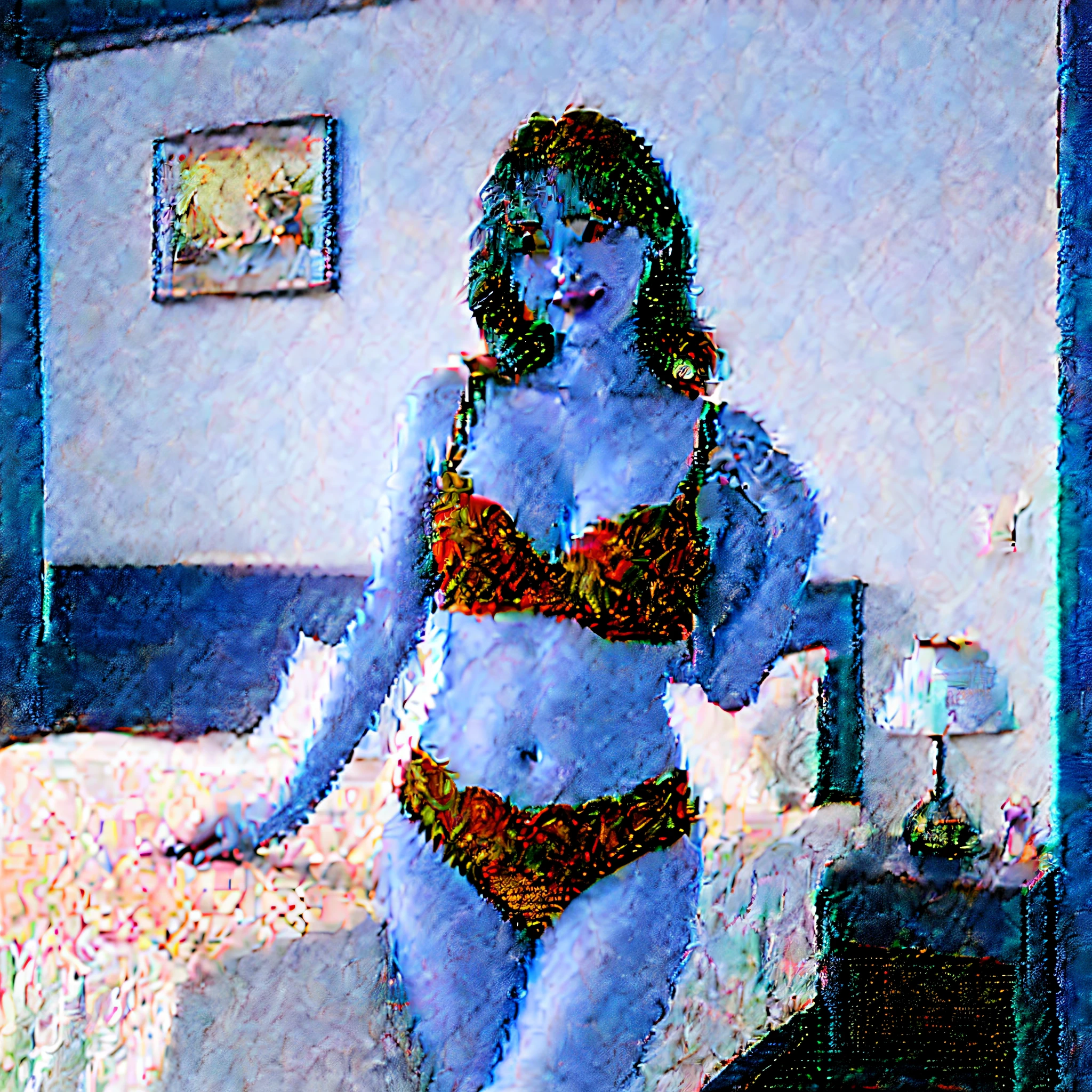 ((top-quality、8K、masterpiece、portlate:1.3)), Folistic, disposable camera, 35㎜ film, hightquality, One Woman's Voice, japanes, Middle-aged woman, Beautie, Colossal tits, 41 years old, Plump body, hair wavy, Wrinkles at the corners of the eyes, Droid、Messy room、Kitchen in the apartment、Lace pattern bra、Lace pattern panties、Raw feet、Hands on the table、marriage ring、a navel、Rat trail section、cleavage of the breast、Protruding buttocks、Tempting