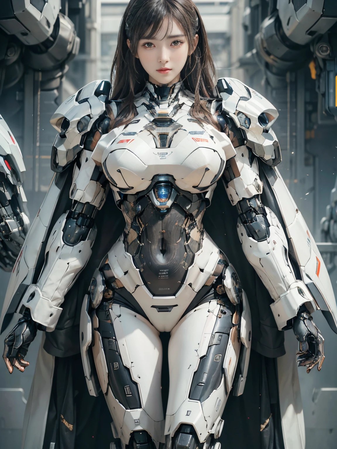 Textured skin, Super Detail, high details, High quality, Best Quality, hight resolution, 1080p, hard disk, Beautiful,(War Machine),beautiful cyborg woman,Mecha Cyborg Girl,Battle Mode,Girl with a Mecha Body,She wears a futuristic war machine weapon mech,Fulll body Shot