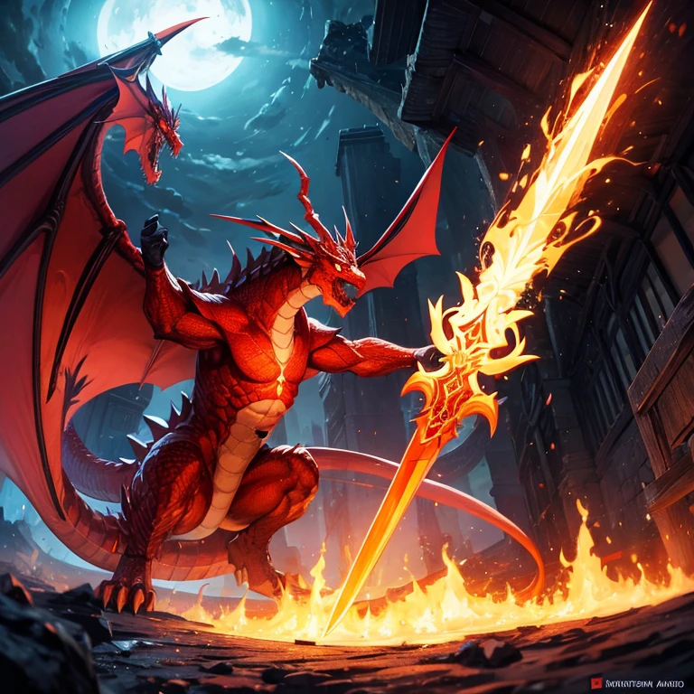 A magic sword and a fire dragon