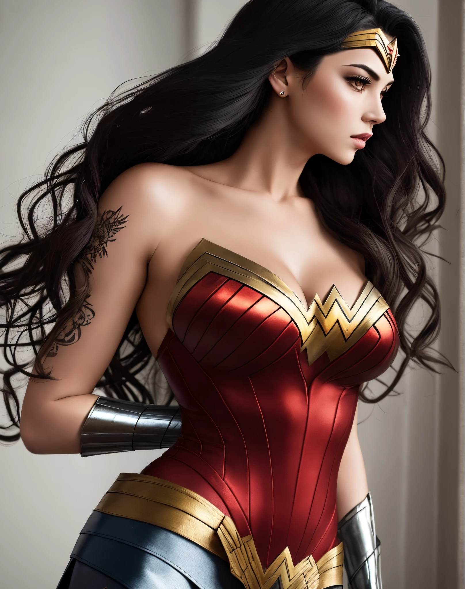 Wonder Woman als Erotikmodel in sexy pose,cameltoe can be seen,bends over so you can see her pussy from behind