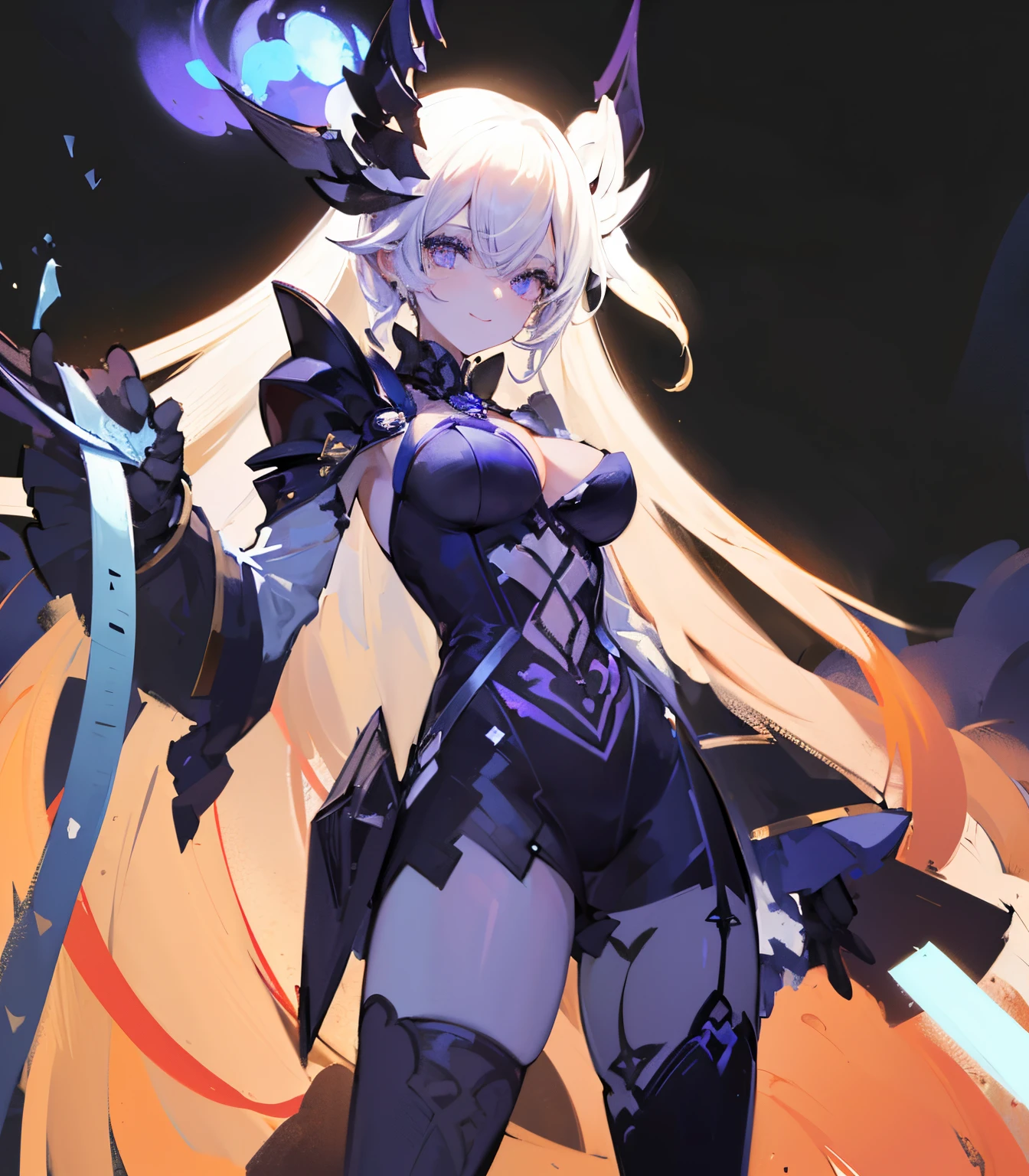 Flat lighting,elevation,sexy,A beautiful woman with supple curves,((Highest quality)), ((masterpiece)), (detailed), One girl,Silver Hair,Long Hair,Dark Skin,Wearing a black sleeveless dress,Wear black high heels,Squatting pose on top of the tower,Starry Sky,cloud,Girl with black wings,Look away