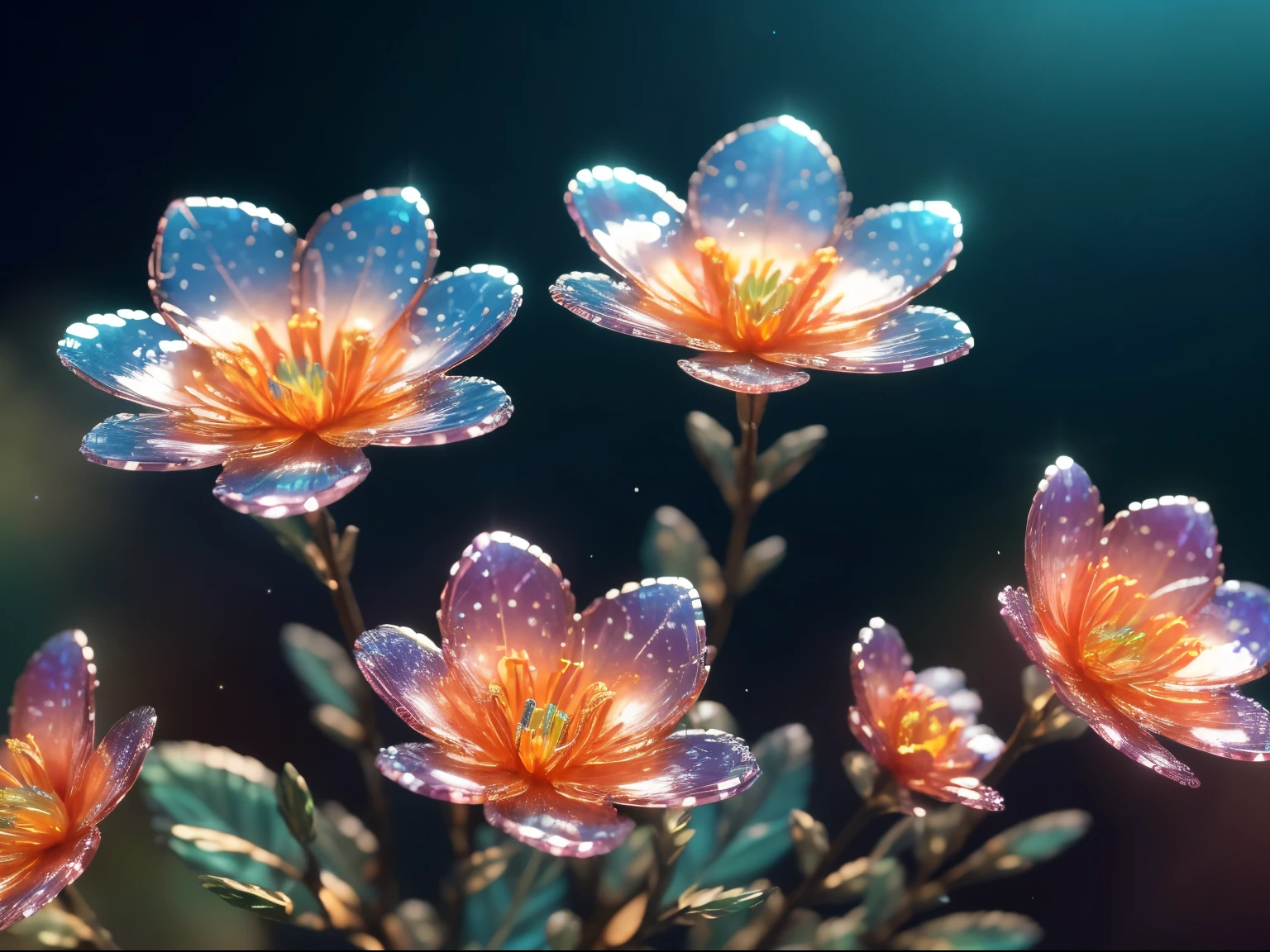 (Best Quality,4K,hight resolution,masutepiece:1.2),Ultra-detailed,Realistic:1.37,Crystal Spring Flowers,Fantasy,Galaxy,Transparent,Glistening,Brilliant,Colorful,magical photography,Dramatic Lighting,Photorealism,depth of fields,High resolution
