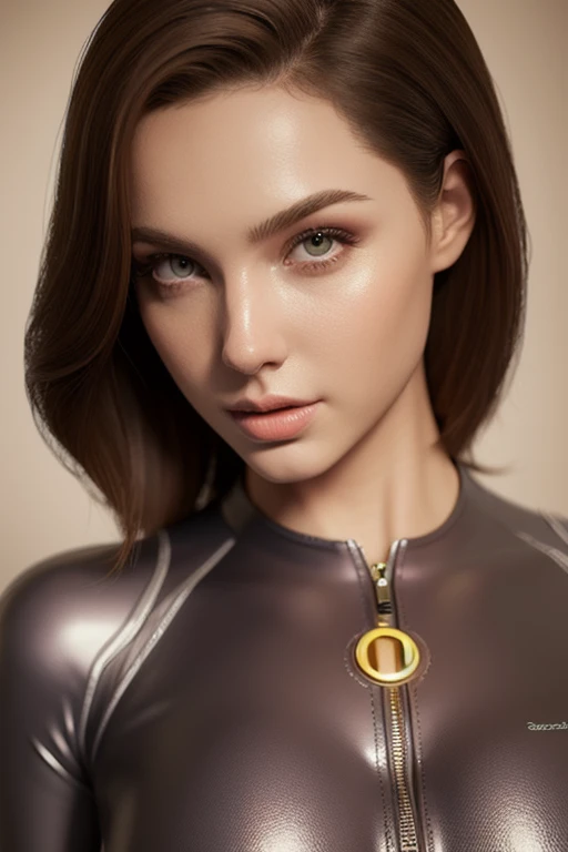(best quality,8k:1.2,high resolution:1.2),ultra-detailed,realistic,sci-fi female super hero,Gal Gadot,retro futurism,brunette,beautiful detailed eyes,beautiful detailed lips,extremely detailed eyes and face,long eyelashes,latex clothes with openings,tight-fitting suit,beige color pantyhose,neutral white background,professional,vivid colors,physically-based rendering,sharp focus,studio lighting,concept artists