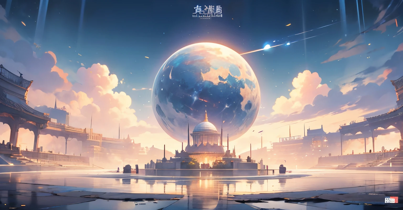 writer;Battlefield;Arena built on a small island floating in a lake、Huge building、circular coliseum、Essay Exam、lined with pen-shaped pillars、dynamic compositions、Buildings only、in a panoramic view、(balance of fate)、A place where writers compete、Blue sky、i have a big fountain pen、fight with a pen、full proof、By Shinkai Makoto、