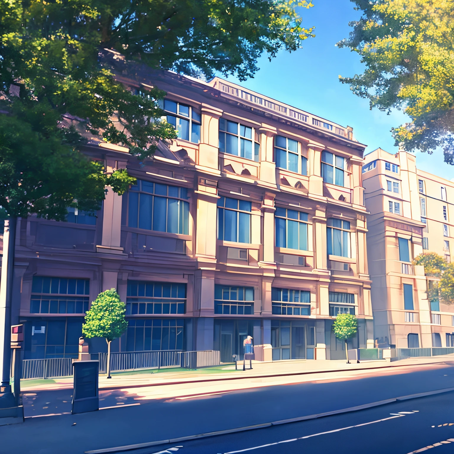 Exterior de uma faculdade em Londres, british style college, faculdade, outdoor z scenery, anime scenery, Setting for anime