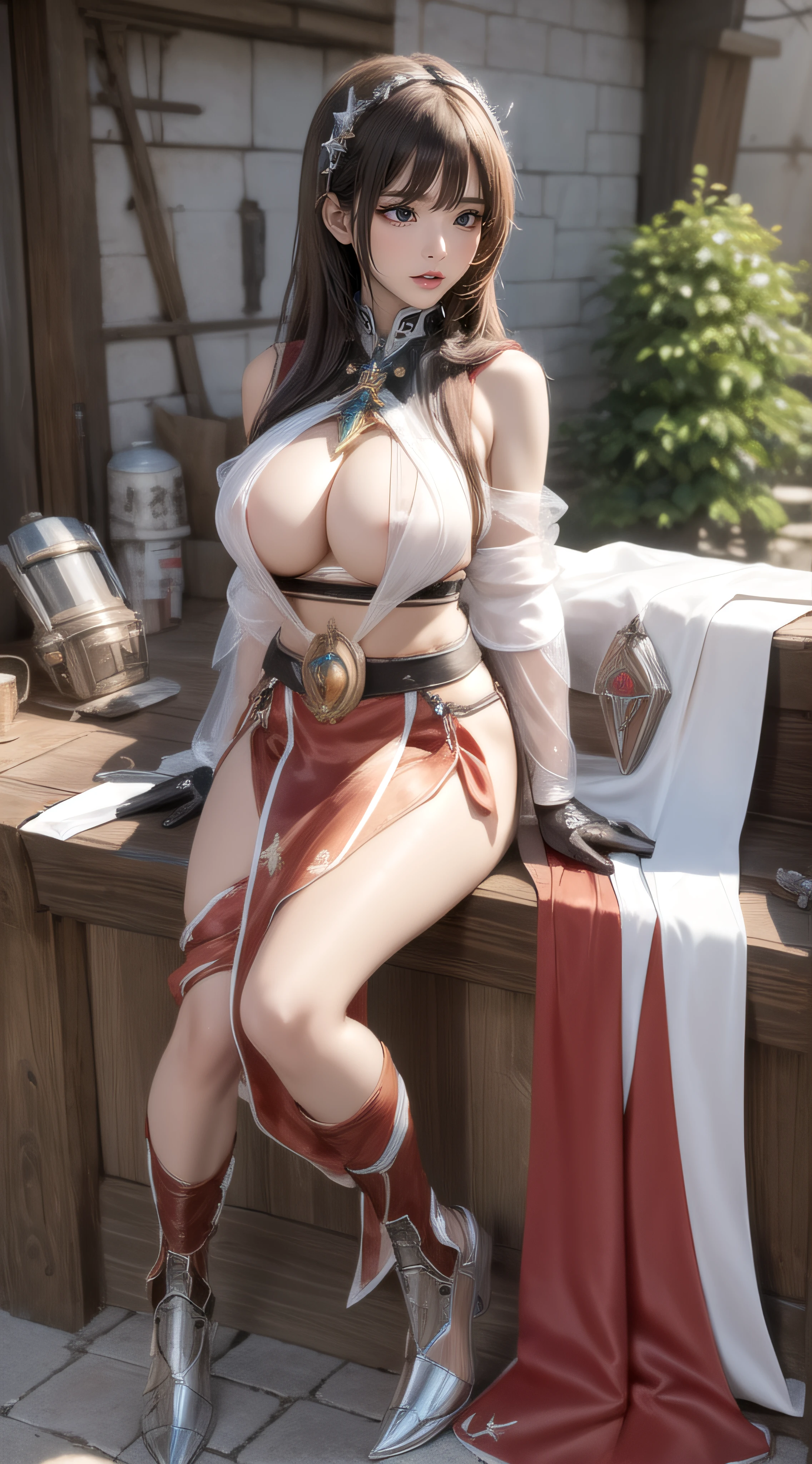 NSFW,Pornographic Images,1girl in,Ultra detailed skin,Curve,Petite,Beautiful breasts,Large breasts,pale skin,pointed breast,Erect nipples,(Fantasy Art,Highest image quality,Hyperrealist portrait,(8K),Ultra-realistic,Best Quality, High quality, High Definition, high quality texture,high detailing,Beautiful detailed,fine detailed,extremely details CG,Detailed texture,realistic representation of face,masutepiece,presence,Dynamic,Bold),Bob Hair,(Thin hair),(Soft hair),Swept long bangs,Extra bright coppery amber hair,Hair over one eye,((Clothed:1.5),Leather boots,Leather Gauntlet,(santa dress armor:1.5),(Long Silk Salon:1.5))),mecha musume,lucifer's wings,mechs_girl_Figure