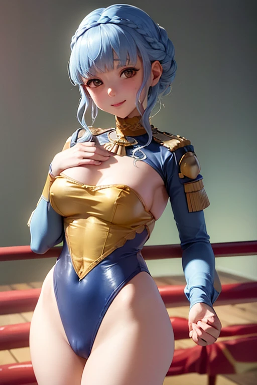 (masterpiece, best quality:1.2), cowboy shot, solo, 1girl, marianne von edmund, smile, looking at viewer, garreg mach monastery uniform, long sleeves, ((Tight leotard)), ((sexy pose)), ((Wrestling ring))