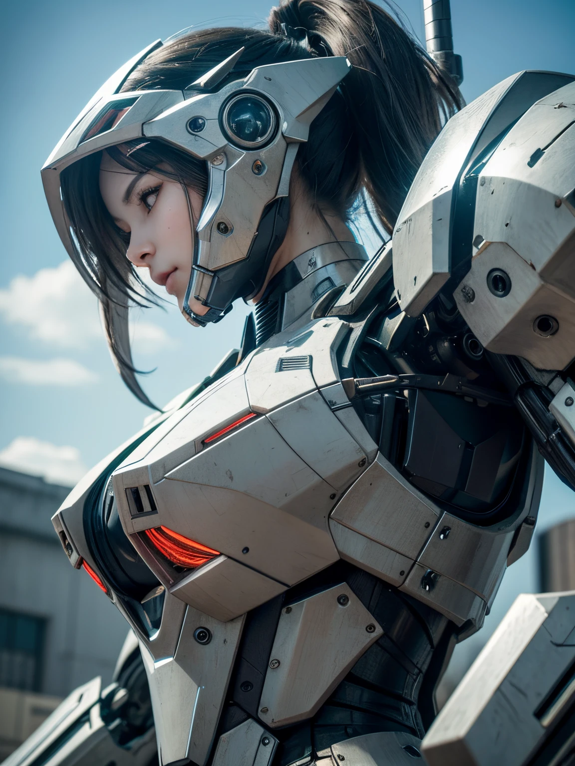 Textured skin, Super Detail, high details, High quality, Best Quality, hight resolution, 1080p, hard disk, Beautiful,(War Machine),beautiful cyborg woman,Mecha Cyborg Girl,Battle Mode,Girl with a Mecha Body,She wears a futuristic war machine weapon mech,Fulll body Shot