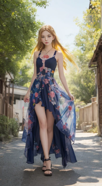Solo, Qianyue Xue, Full body, yellow hair, (masterpiece, top quality, highest quality, official art, beautiful aesthetics: 1.2), (1 girl: 1.3), long hair, extreme, colorful, supreme detail, (watercolor: 1.3), opticamics, playful patterns, vibrant textures, rich colors, unique visual effects