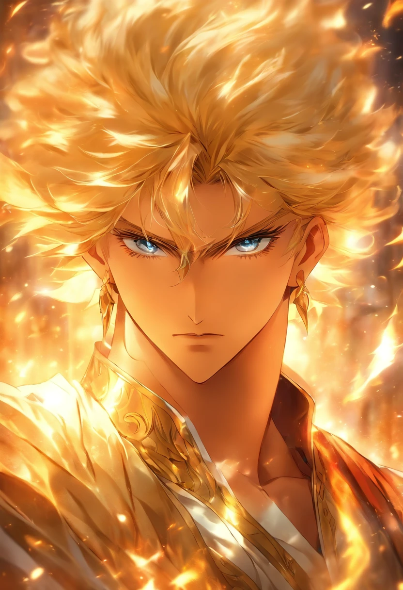 Handsome blond prince dressed like a god in gorgeous clothes
