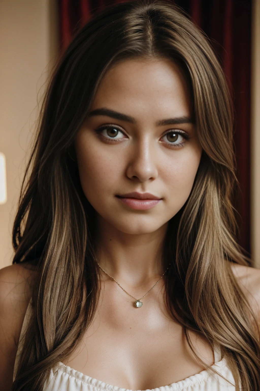 1girl 16 year old, solo, long hair, looking at viewer, blonde hair, brown eyes, jewelry, full body, necklace, lips, nose, ???????? with camera, perfect ???????, perfect symmetry, soft lights, santa outfit, christmas, very pretty, Hyper realistic and detailed full body photo, beautiful, perfect eyes, (Eye makeup:1.1), (highly detailed skin:1.1), RAW, analog style, sharp focus, 8k UHD, DSLR, high quality, Fujifilm XT3, grain, award winning, masterpiece.