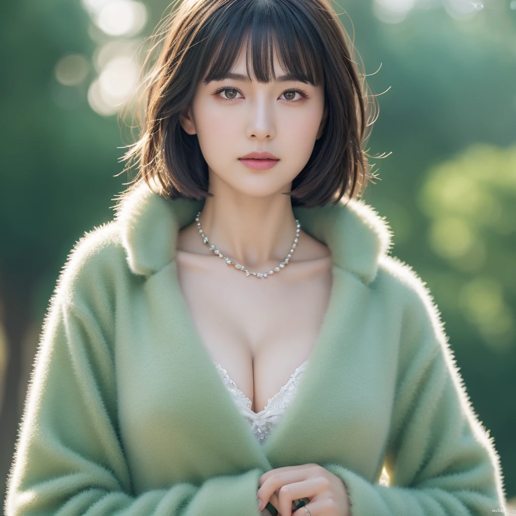 Fubuki\,1girl,fubuki \(one-punch man\),jewelry,solo,necklace,cleavage,fur coat,dress,pearl necklace,short hair,green eyes,bangs,coat,blunt bangs,green dress,long sleeves,best quality,masterpiece,illustration,an extremely delicate and beautiful,CG,unity,8k wallpaper,Amazing,finely detail,masterpiece,official art,extremely detailed CG unity 8k wallpaper,incredibly absurdres,huge filesize,ultra-detailed,highres,extremely detailed,beautiful detailed girl,realistic,full frontal,