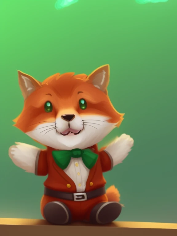 A fox with a bow tie, league of legend《tchibi》fox in, anthropomorphic fox, anthropomorphic fox, Human fox, Human cats, furry character, Raccoon in formal clothes, anthropomorphic cat, no shade, fat chibi grey cat, professional furry drawing