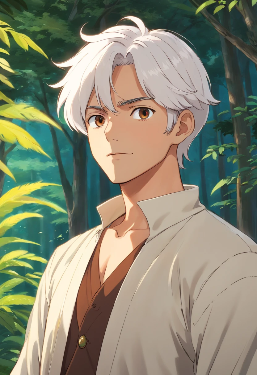 Handsome young man with white hair and brown skin，Junior General