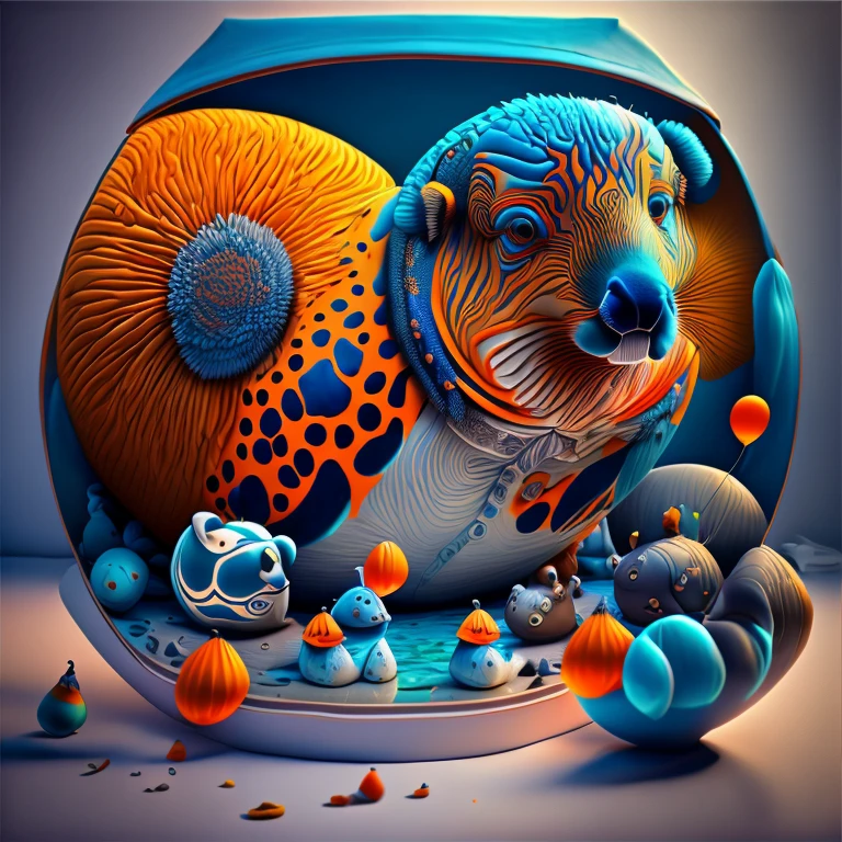 Capsuled, framed, Balloon Animals,Balloon animals,sailboat animal, round animals, picasso, blue, orange, grey,(best quality,4k,8k,highres,masterpiece:1.2),ultra-detailed,(realistic,photorealistic,photo-realistic:1.37),HDR,UHD,studio lighting,ultra-fine painting,sharp focus,physically-based rendering,extreme detail description,professional,vivid colors,bokeh,picasso,blue,orange,grey,portraits,landscape attention：Original art by Tupu.