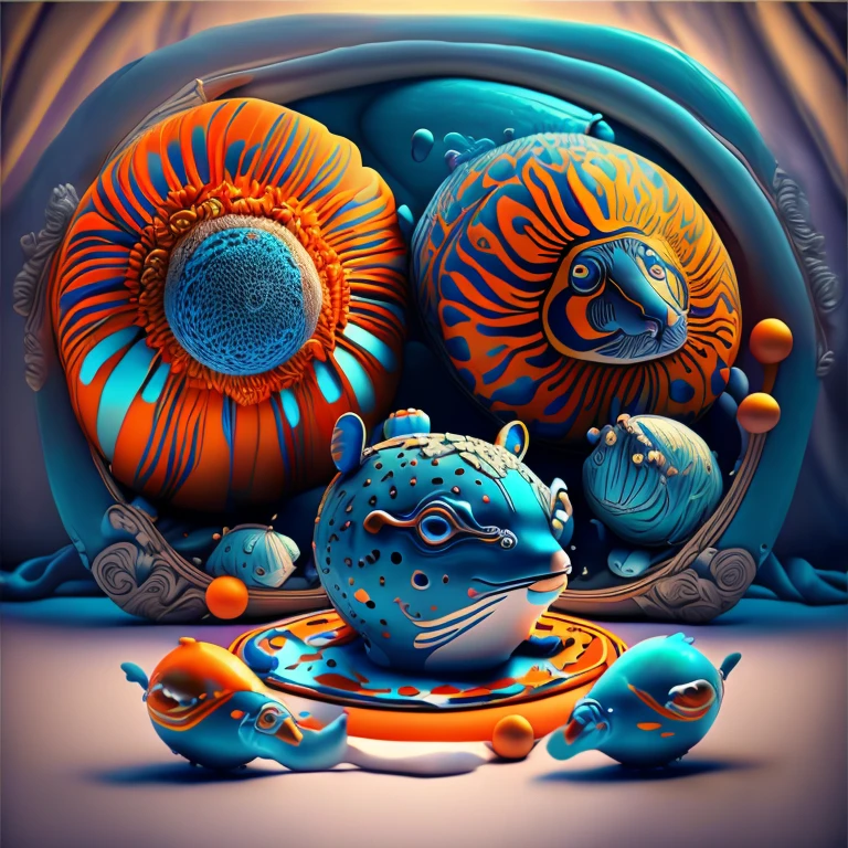 Capsuled, framed, Balloon Animals,Balloon animals,sailboat animal, round animals, picasso, blue, orange, grey,(best quality,4k,8k,highres,masterpiece:1.2),ultra-detailed,(realistic,photorealistic,photo-realistic:1.37),HDR,UHD,studio lighting,ultra-fine painting,sharp focus,physically-based rendering,extreme detail description,professional,vivid colors,bokeh,picasso,blue,orange,grey,portraits,landscape attention：Original art by Tupu.