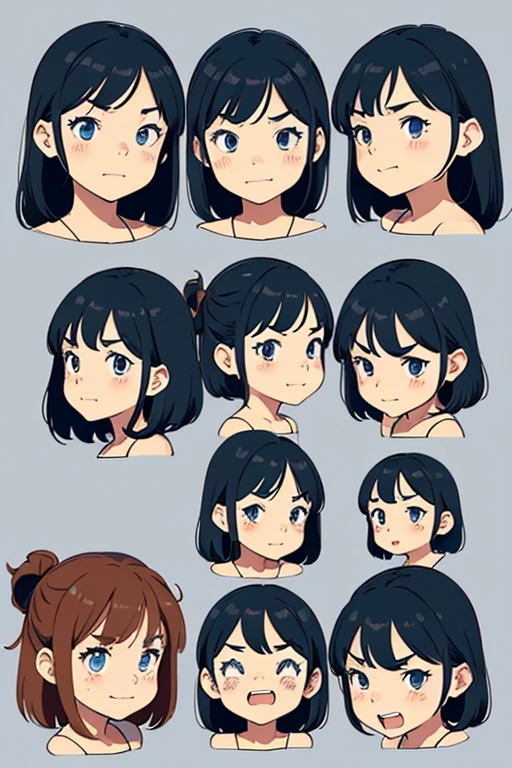 Simple graphic features, thick and cute limbs, simple and cutemovements, Jean Julien. four cute poses and expressions, laughing, angry,speechless, sad. different emotions, multiple poss and expressions, illustrations,flatcolors, simple line 2d painting, popular artstations, digital art,pixel style cartoons, lineworks, 8k