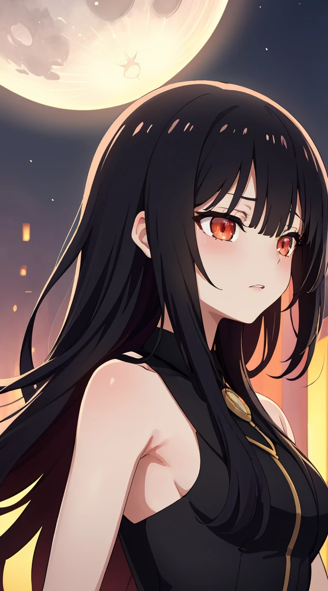 (best quality,1girl,black hair,clock eyes),tokisaki kurumi,[school uniform Japanese],background house night time,mysterious atmosphere,soft moonlight,beautifully detailed face,dark shadows,vibrant colors,meticulously painted hair,intense gaze,long eyelashes,delicate lips,faint smile,subtle wind blowing,ethereal beauty,dynamic pose,graceful movements,alluring presence,portraits,anime aesthetic,realistic rendering,unique art style,luminous glow,rich textures,expressive eyes,captivating expression,endless charm,enchanted surroundings,masterpiece:1.2