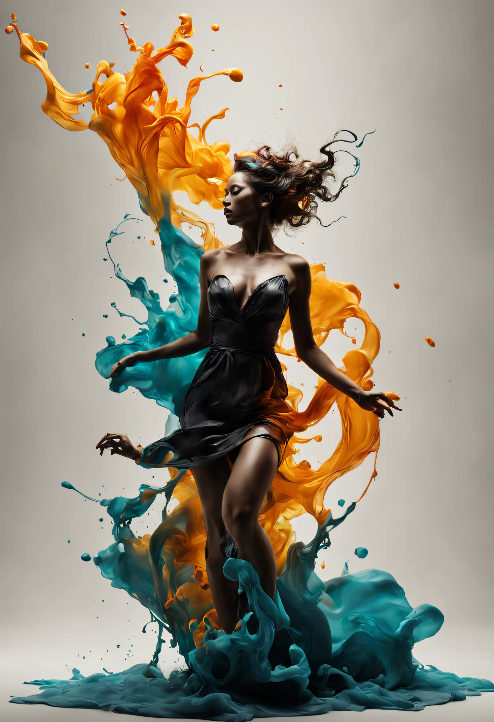 Alberto seveso art, dancing sillhouette, water ink, ink water, ink cloud, alberto seveso art, loose painting style, intricate detail, cinematic lighting, octane render, 8k render, volumetric lighting