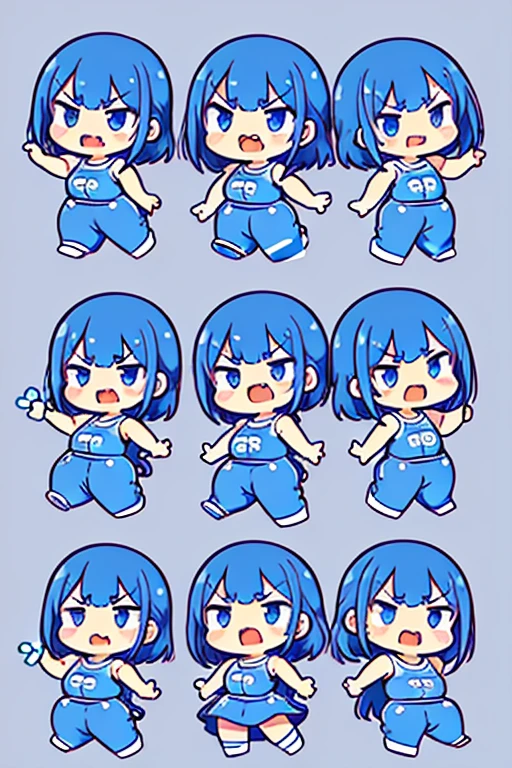 Simple graphic features, thick and cute limbs, simple and cutemovements, Jean Julien. four cute poses and expressions, laughing, angry,speechless, sad. different emotions, multiple poss and expressions, illustrations,flatcolors, simple line 2d painting, popular artstations, digital art,pixel style cartoons, lineworks, 8k