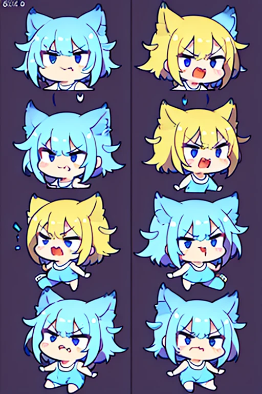 Simple graphic features, thick and cute limbs, simple and cutemovements, Jean Julien. four cute poses and expressions, laughing, angry,speechless, sad. different emotions, multiple poss and expressions, illustrations,flatcolors, simple line 2d painting, popular artstations, digital art,pixel style cartoons, lineworks, 8k