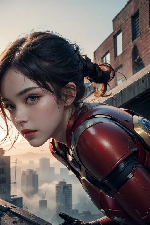 (1girl:1.3), solo,__body-parts__, official art, unity 8k wallpaper, ultra detailed, beautiful and aesthetic, beautiful, masterpiece, best quality, RAW, masterpiece, super fine photo,, best quality, super high Resolution, photorealistic, sunlight, full body portrait, stunningly beautiful,, dynamic pose, delicate face, vibrant eyes, (side view), she is wearing a futuristic Iron Man mech, red and gold, Highly detailed abandoned warehouse background, detailed face, detailed complex busy background, messy, gorgeous, milky, high detailed skin, realistic skin details, visible pores, sharp focus, volumetric fog, 8k uhd, dslr camera, High quality, film grain, fair skin, photorealism, lomography, sprawling metropolis in a futuristic dystopia, view from below, translucent