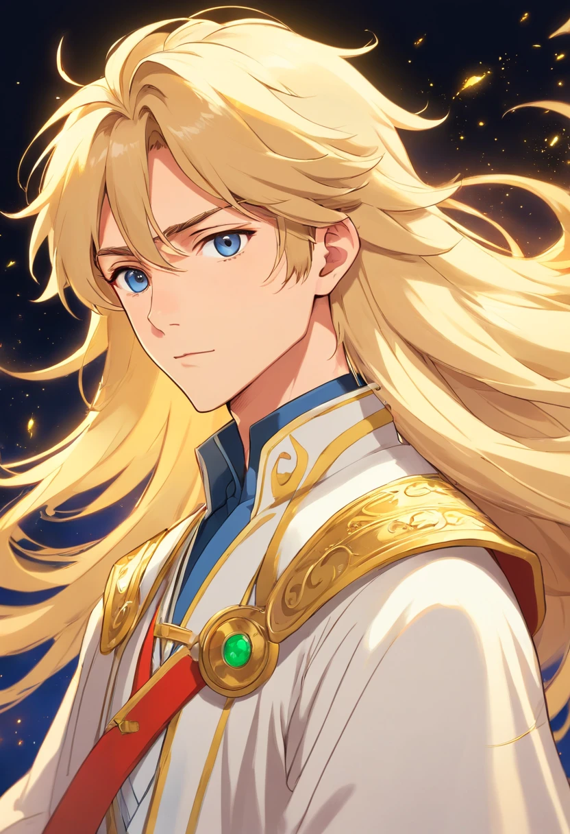handsome blond prince,Gods,Handsome,The deities,nobles,14 years old with long hair,gold,Manteau blanc