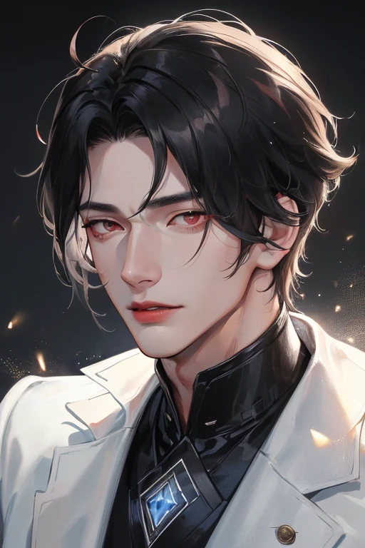 official art, masterpiece, 1 boy, 1 man, 1 male, a man, sharp focus, (Korean man:1.3), (handsome man korean:1.3), korean handsome, Delicate and manly hair and eyes and face, realistic, ultra detailed, handsome man, glow white particle, (sidelighting:1.2), scenery, black hair, cool expression, dynamic hair, detailed black hair, glow red eyes, sexy, in the dark, deep shadow, low key, cold light, dynamic light, cinematic lighting, cinematic lighting, mature man, face closeup, face detail, red lips detail, very detail eyes, detail faces, face detail, detail, utra detail, very detail, highly detail, ultra detail, old man