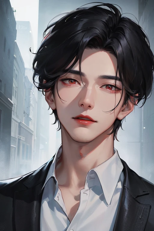 official art, masterpiece, 1 boy, 1 man, 1 male, a man, sharp focus, (Korean man:1.3), (handsome man korean:1.3), korean handsome, Delicate and manly hair and eyes and face, realistic, ultra detailed, handsome man, glow white particle, (sidelighting:1.2), scenery, black hair, cool expression, dynamic hair, detailed black hair, glow red eyes, sexy, in the dark, deep shadow, low key, cold light, dynamic light, cinematic lighting, cinematic lighting, mature man, face closeup, face detail, red lips detail, very detail eyes, detail faces, face detail, detail, utra detail, very detail, highly detail, ultra detail, old man