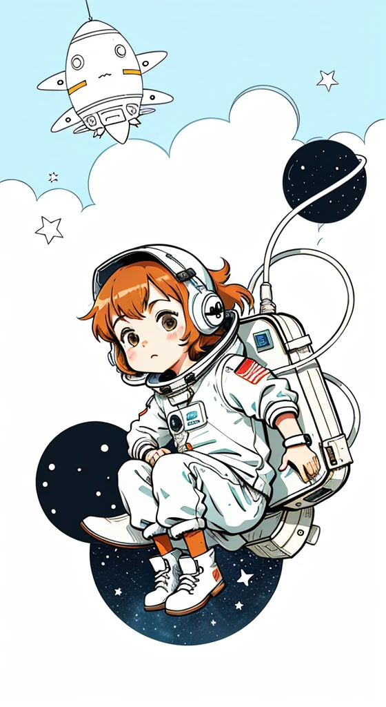 KIDS ILLUSTRATION。space。spaceship。The astronaut。Cartoon vector style, change, Flat anime style, Cartoon minimalism, Flat vector art, flatillustration, Cartoon Cute,