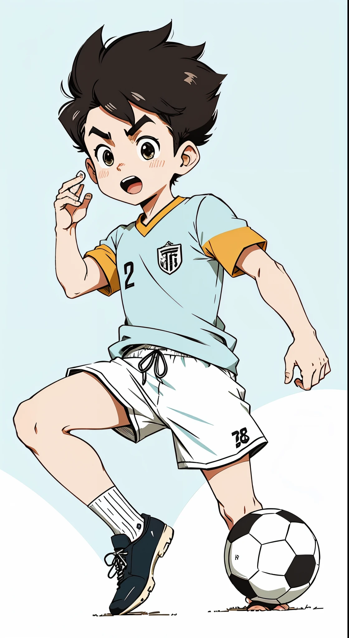 football poster design。soccer ball。 schoolboy,Cartoon vector style, change, Flat anime style, Cartoon minimalism, Flat vector art, flatillustration, Cartoon Cute,