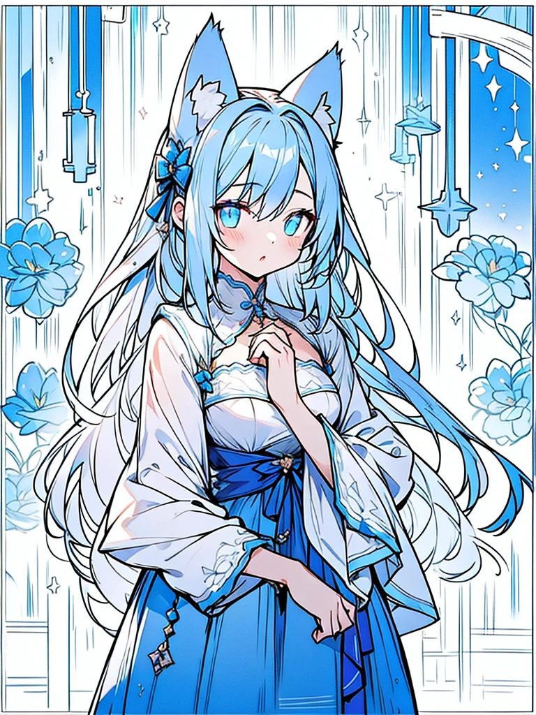 high-level image quality、Adult Woman、Beautiful fece、Glowing blue、(Cat's ears)