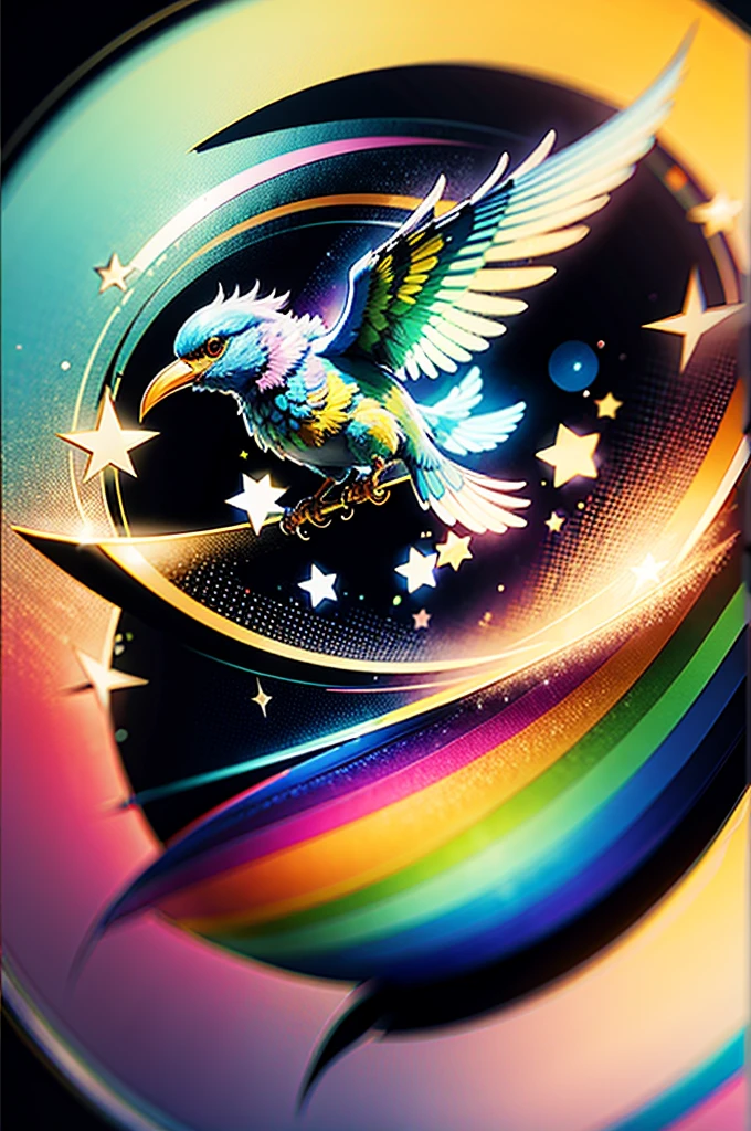 magic bird, Cor Pensil Sketch, arte vetorial, vetorizar, Magic, design de logotipo limpo, cores quentes vibrantes, bonito e peculiar, efeito aquarela, Bokeh, Adobe Illustrator, hand-drawn, pintura digital, soft lighting, retro aesthetics, 4k resolution, usando Cinema 4D - ar 3:3