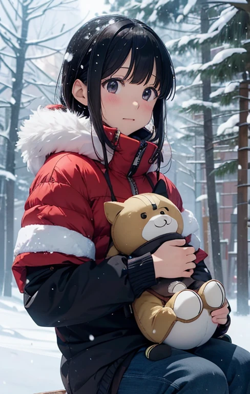 masutepiece, Best Quality, hight resolution,ers old,(hashikuji mayoi),Anime girl sitting on a child&#39;The tree々sled in the snow against the background of, In the snow, in snow, (Snow), at winter, yuruyuri, akiko takase, winter snow, Illustration!, snowy day, Inspired by Miwa Komatsu, lain iwakura, yuru camp, tsugumi ohba, snow snow, aya takano color style