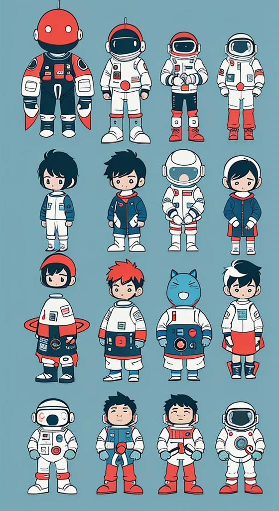 KIDS ILLUSTRATION。the space。spaceship。The astronaut。Black Red Blue。Cartoon vector style, change， Flat anime style, Cartoon minimalism, Flat vector art, flatillustration, Cartoon Cute,