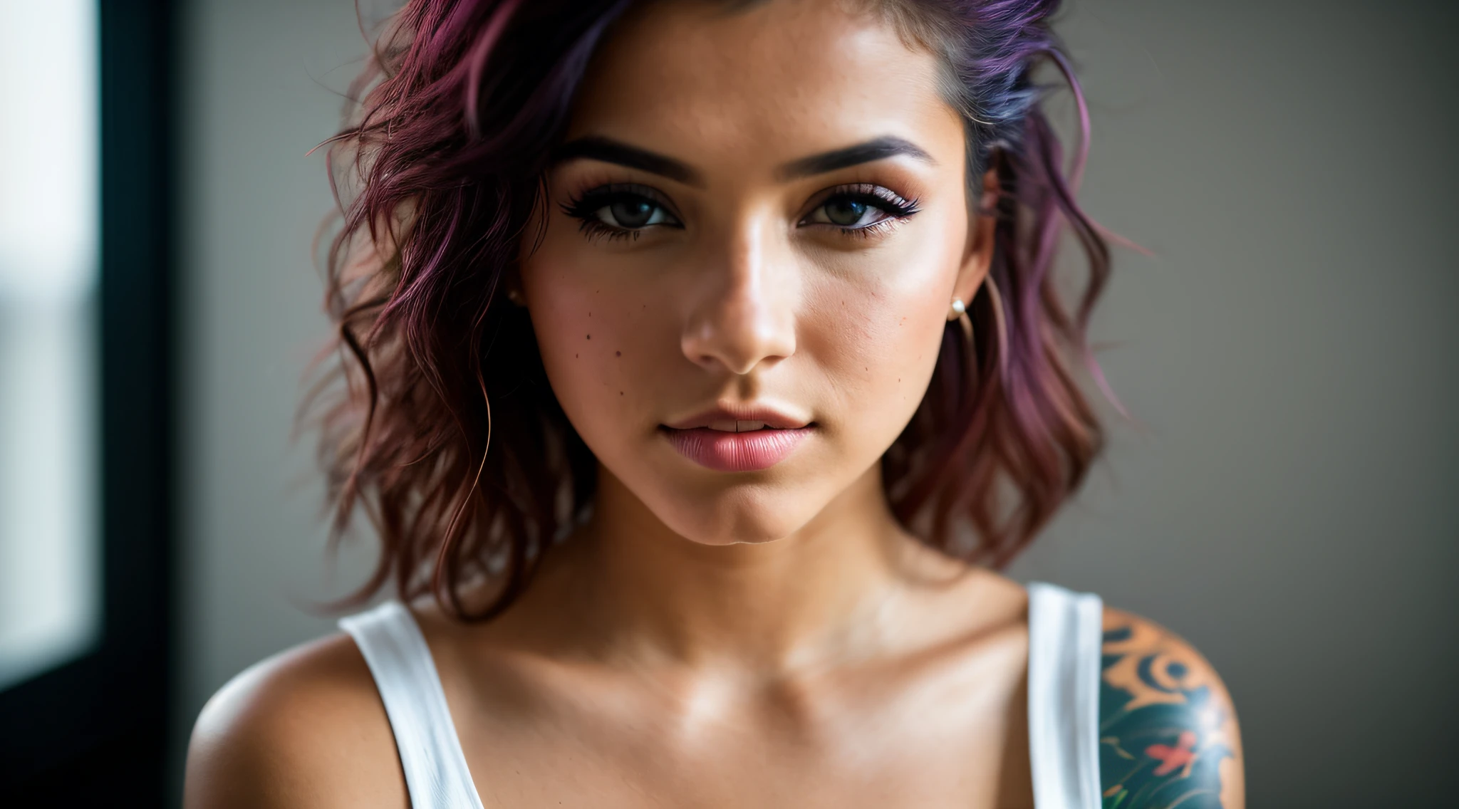 photo of (CyberDutch_V2:0.99), a woman as a sexy TikTok influencer, modelshoot style, (extremely detailed CG unity 8k wallpaper), photo of the most beautiful artwork in the world, professional majestic (photography by Steve McCurry), 8k uhd, dslr, soft lighting, high quality, film grain, Fujifilm XT3 sharp focus, f 5.6, High Detail, Sharp focus, dramatic, (wearing a punk t-shirt), (looking at viewer:1.2), (detailed pupils:1.3), (natural light), (closeup:1.2), (seductive)
