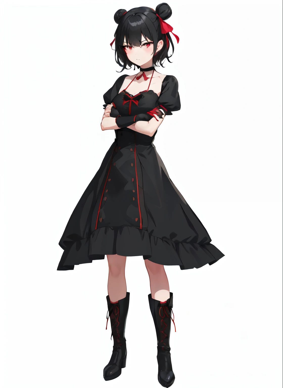 anime girl in black dress with red bow and black boots, anime girl wearing a black dress, single character full body, anime full body illustration, cute anime waifu in a nice dress, 1 7 - - old me goth girl, yandere. tall, loli in dress, !!full body portrait!!, anime vtuber full body model, anime moe artstyle