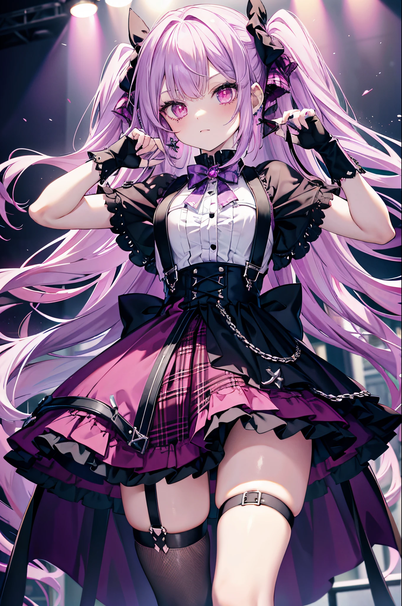 (masterpiece, best quality, thicker lines, Sharp focus:1.25), (((cowboy shot))), 1girl, (long multicolored hair, gradient hair, two-tone hair, white hair, pink hair, gold hair:1.3), (pointed ears, pointy ears, sparkling earrings:1.2), (slanted pink sparkling eyes, long white eyelashes, lips:1.1), (thick eyeliner, pink eyeshadow, lips:1.1), (pink camisole top, black jacket, medium breasts, black pleated miniskirt, pink thigh straps, black thigh-high stockings, black belt:1.23), (scenery, day, pink-white pastel flowers, garden, glitter:1.2), (glowify:1.1), Korean webtoon girl, big eyes, ombre lipstick, cute face, oval face, colored hair, curly hair, straight hair, (butterfly style), ombre, ombre hair, add_detail:0.5, add_detail:1, add_detail:1, add_detail:0, add_detail:2, InkAnime, COLORFULMIX, MULTICOLORED HAIR, WAVY HAIR, mksks, colored eyelashes, white eyelashes, pastel colors, kawaii, cute, colorful